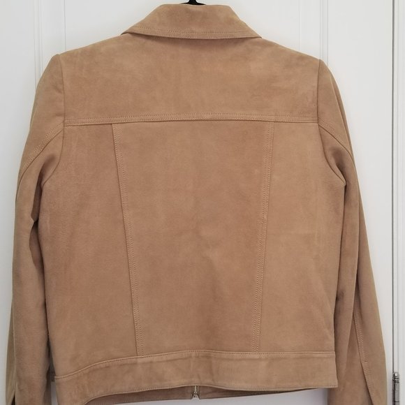 Sandro Paris Tan Patriote Studded Pockets Suede Leather Jacket Size 2 or Medium - Picture 9 of 11